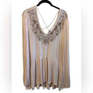 torrid Beige V-Neck Tunic with Floral Embroidery